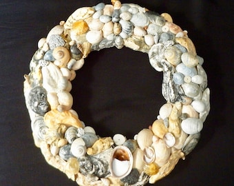 12 inch Handmade one of a kind - Mixed Beach Shell Wreath for door or wall hanging, beach decor, nautical design