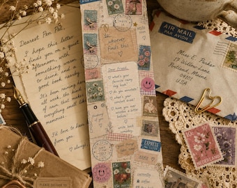 Vintage Postage Bookmark, Snail Mail Bookmark, Mail Art Bookmark, Scrapbook Aesthetic Bookmark, Pen Pal Gift, Book Lover Gift