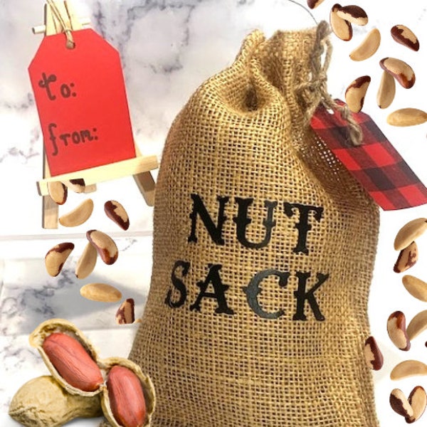 NUT SACK BURLAP Gift Bag & Plaid Tag Christmas Gift Bag Gag Gift Bag Office Gift Bag Man Bag Nut Lovers Funny Bag Favor Bag Party Bag