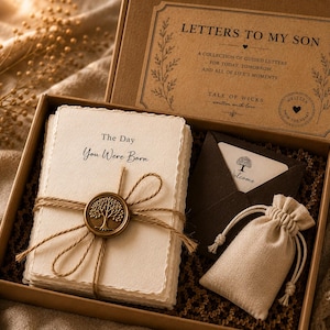 Cartas para mi hijo: Regalo de mamá, Kit de cartas de recuerdo, Cartas guiadas para hijo, Regalo personalizado para atesorar, Cartas de recuerdo, Caja de regalo para el legado