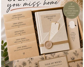 College Care Package Gift Set Open When Letters Going Away Gift for Daughter Son Homesick Gift College Survival Kit Journal Bookmark