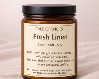 Fresh Linen Candle Clean Cotton Candle Laundry Scent Soft Clean Home Fragrance Everyday Candle Soy Candle