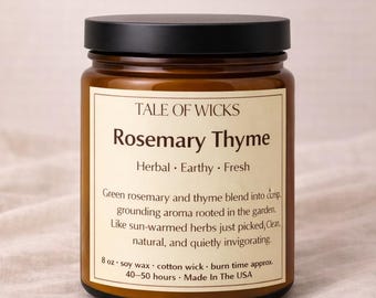 Rosemary Thyme Candle Herbal Kitchen Candle Savory Herb Scent Garden Candle Fresh Herb Fragrance Soy Candle