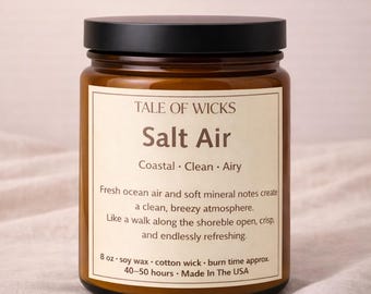 Salt Air Candle Ocean Breeze Candle Clean Coastal Candle Fresh Sea Air Scent Beach Home Fragrance Soy Candle