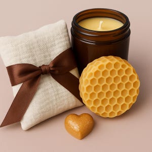 Hug in a Box Natural Spa Gift Set with Honey Soap and Beeswax Candle Handmade Gift Box Cozy Bee Lover Gift for Her Gift Under 30