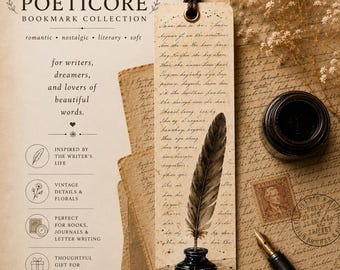 Poetcore Bookmark for Book Lovers Vintage Feather Bookmark Writer Gift Literary Bookmark Journal Lover Gift Quill Ink Bookmark Reader Gift