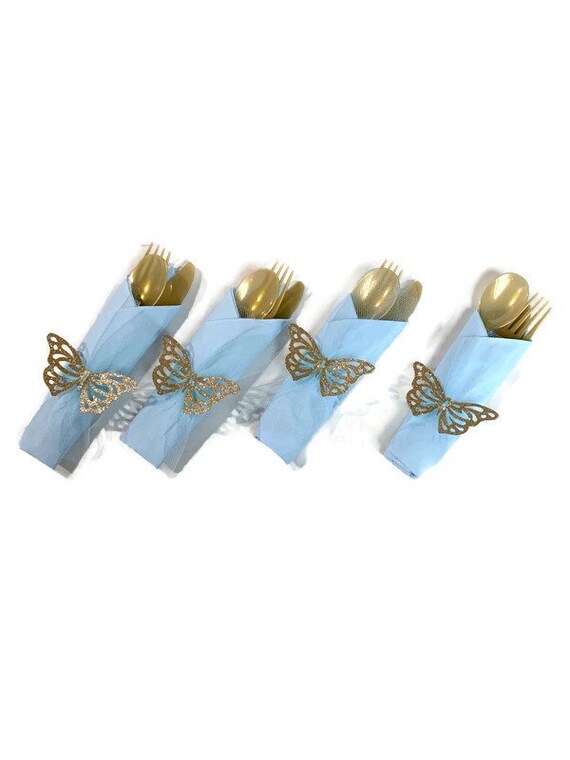 Buy Cinderella Inspired Blue & Gold W/butterflies Plastic Flatware Set  Assembled Girl Party Baby Wedding Shower Butterfly Party Assembled Party  Online in India 