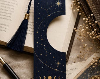 Celestial Bookmark Moon Bookmark Moon Phase Bookmark Dark Academia Gift Reading Accessory Book Lover Gift Constellation Bookmark