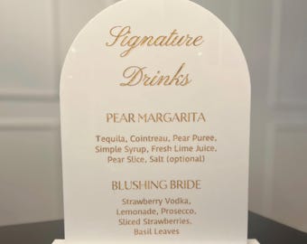 Signature Drinks Acrylic Arch Bar Sign Wedding Luxury Event Signage