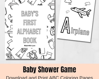 Printable Baby Shower Games Instant Download, Alphabet Baby Coloring Pages, Baby Shower Activities, ABC Coloring Pages