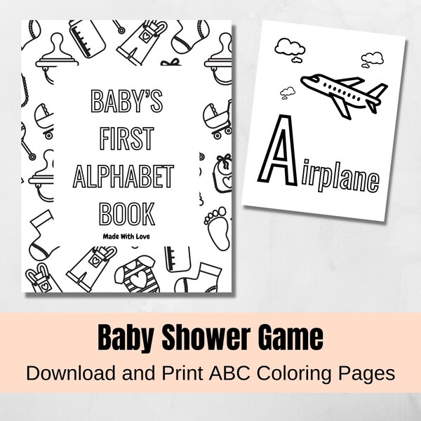 Printable Baby Shower Games Instant Download, Alphabet Baby Coloring Pages, Baby Shower Activities, ABC Coloring Pages