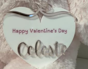 Personalized Acrylic Heart Valentine Tag | Custom Name Gift