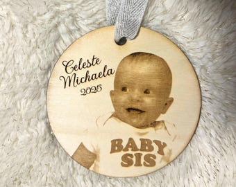 Personalized Wooden Photo Ornament: Baby's First Christmas, Custom Family Ornament