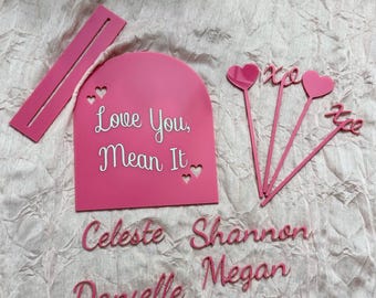 Personalized Acrylic Galentine's Day Decor | Place Cards & Drink Stirrers