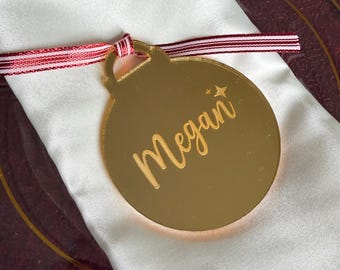 Gold Mirror Acrylic Ornament Place Card • Laser Cut Name Tag
