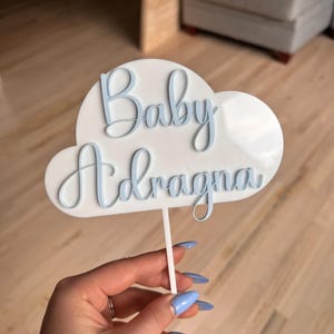 Personalized Cloud Baby Shower Cake Topper: Acrylic On Cloud Nine