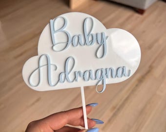 Personalized Cloud Baby Shower Cake Topper: Acrylic On Cloud Nine