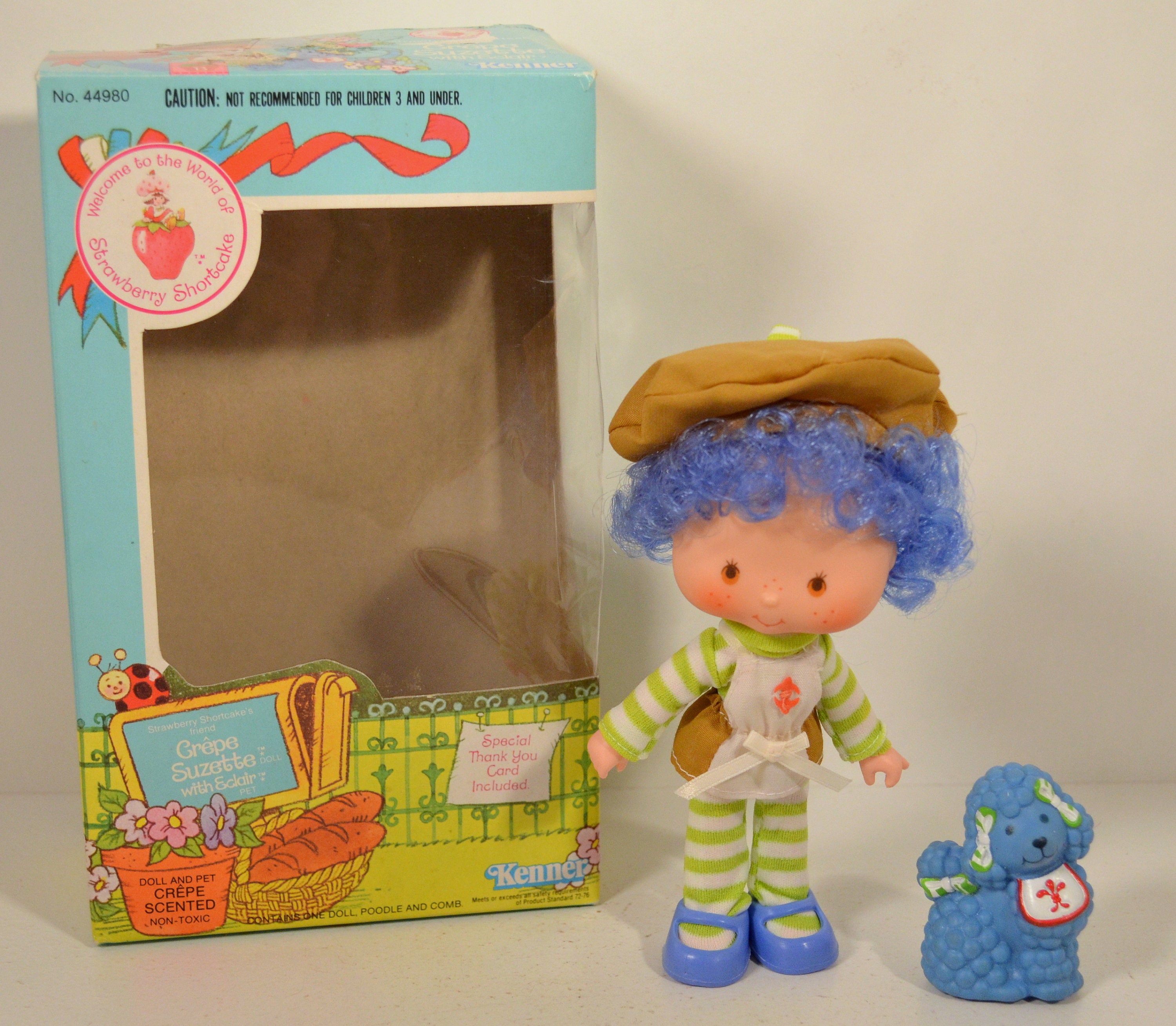 Vintage 1982 Crepe Suzette & Eclair Blue Pet Poodle Dog Strawberry