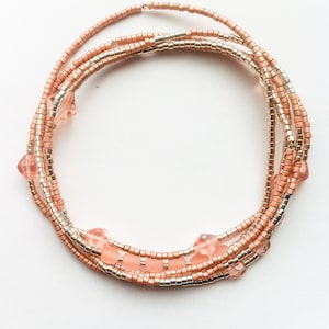 Pulsera de perlas rosada, pieza única, hecha a mano de Hamburgo, diseño de isla del tesoro, 5 piezas, fácil estiramiento, ancho ajustable bajo petición