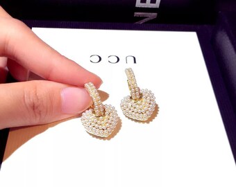 Heart Pearl Earrings 24K Gold Gifts for her