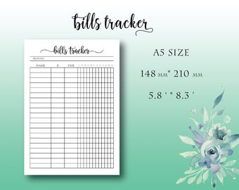 bill payment tracker etsy bill payment tracker