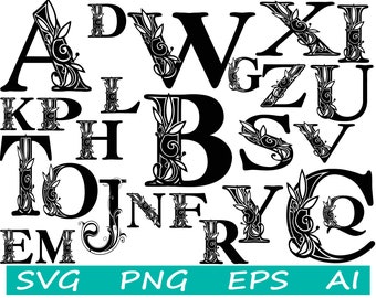 Flourish Monogram Floral font svg stencil file cricut vector cut file cutting file vector filesricut silhoute