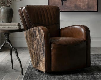 Cowboy Paris Swivel Chair | Brindle Cowhide and Leather