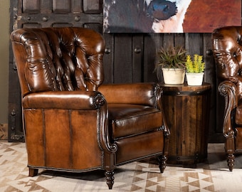 Camden Leather Recliner | Saddle Leather | Tufted | Traditional | Victorian |