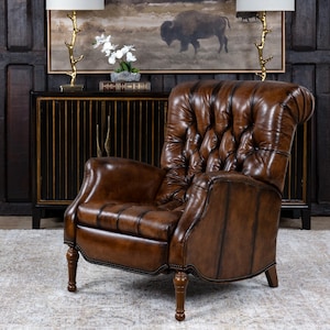 Sleepy Hollow Mocha Recliner | Leather | Tufted | Modern Rustic | American Made | Top Grain | Vintage