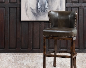 Stella Moss Leather Barstool | American Made Swivel Seat
