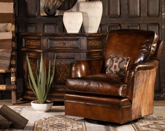 Hennessy Leather Swivel Glider | American Made | High Quality | Chair | Cowhide