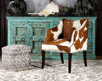 McCoy Cowhide Chair Small Chair with Cowhide all over Chair with White and Brown Cowhide Chair with Real Cowhide
