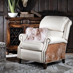 Calhoun Leather Recliner | White | Cowhide | Bustle Back | American Made | High Quality