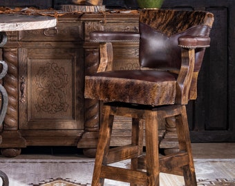 Cowhide Swivel Barstool | Top Grain Leather, American Made