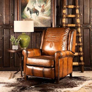 King Ranch Leather Recliner American Made High End Western Distressed High Quality image 1