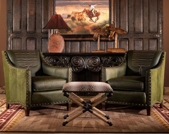 Cassidy Olive Leather Chair | Western | American Made | High Quality | Rustic