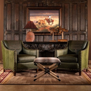 Cassidy Olive Leather Chair | Western | American Made | High Quality | Rustic