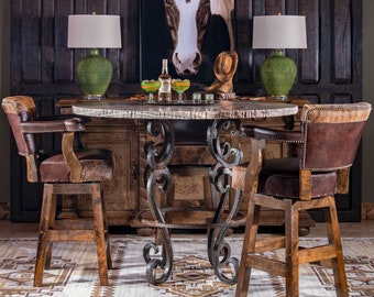 Chisum Wrangler Barstool, Leather and Cowhide Swivel in Bar or Counter Height