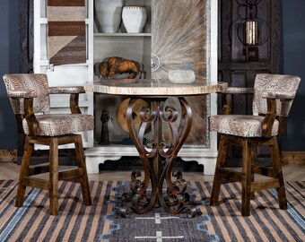 Ivory Croc Embossed Leather Swivel Barstool | Modern Rustic