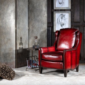 Red leather chair with ottoman new arrivals
