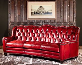 Oakley Red Leather Sofa | Tufted | Top Grain | American Made | High Quality