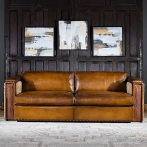 Cowboy Architect Sofa | Modern Rustic | American Made | High Quality | Full Grain Leather | Distressed | Vintage