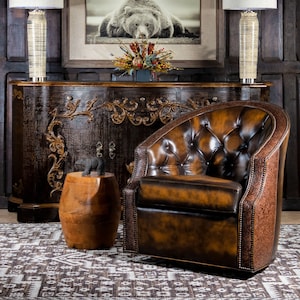 Caribou Leather Swivel Chair | Western | Swivel | Tufted | High Quality | American Made