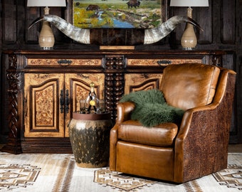 Top Grain Leather Swivel Chair | Distressed Western Style