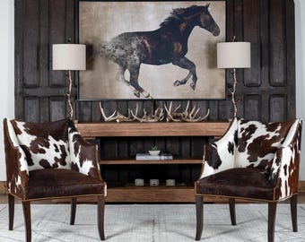 McCoy Cowhide Chair, Genuine Hide Accent Chair, Compact Modern Western Seating