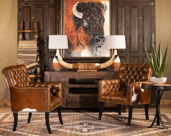 Reno Tufted Leather Chair | Cowhide Furniture | Accent | Rustic | Western
