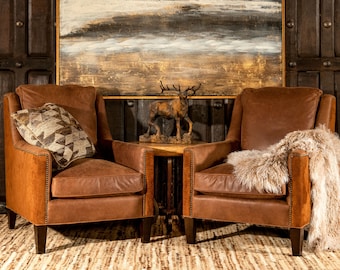 Rustic leather accent chair online