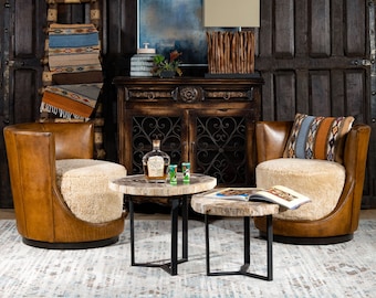 Taos Swivel Chair | Fine Rustic Elegance | Shearling | American Made | Top Grain |