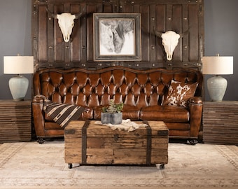 Victoria Tufted Leather Sofa | Fine Furniture | Rustic Elegance | Western-Ranch Style | Top Grain | American Made |