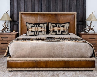 Berne Leather Bed | American Made | Solid Hardwood Frame | Full Grain Leather | Mountain Modern Design | Tan | Bed | Durability | Shearling